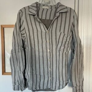 CP Shades Women's Linen Button-Down Top - White / Gray Striped